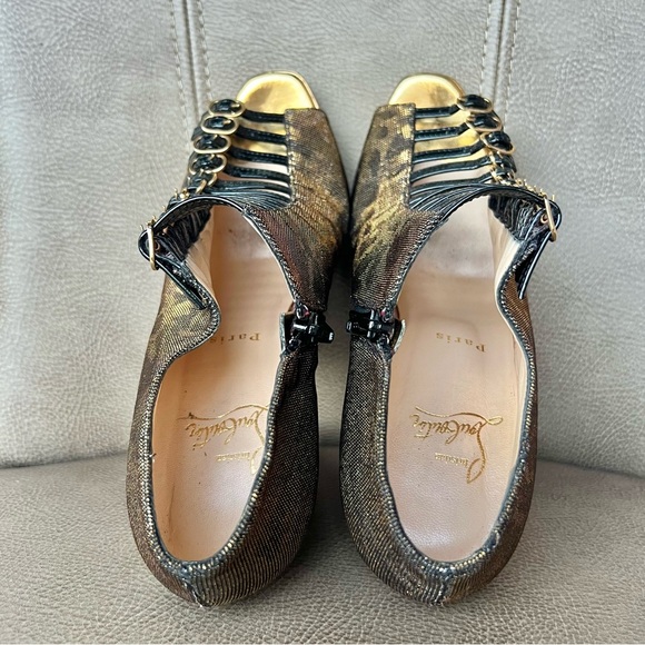 Christian Louboutin Manon 120 Euro 38 Leopard Gray Bluish Gold Toe Box & Buckles - Picture 10 of 16